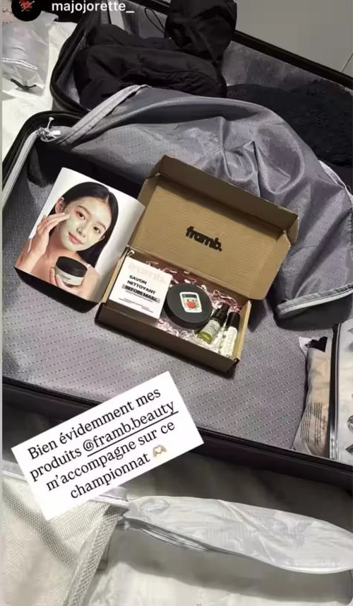 Photo de Johanne, cliente Framb, avec la routine anti-imperfections