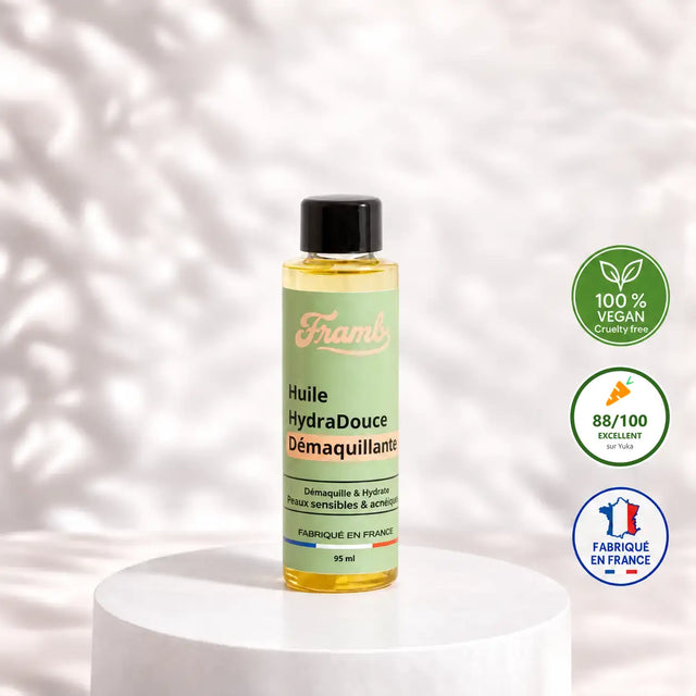 Huile HydraDouce démaquillante Framb 95 ml, vegan, fabriquée en France