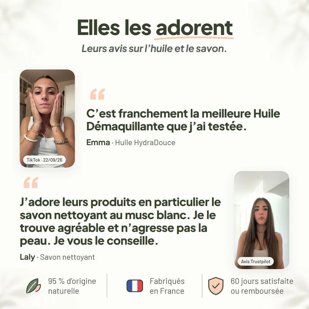 Avis d'Emma sur l'Huile HydraDouce et de Laly sur le savon nettoyant Framb
